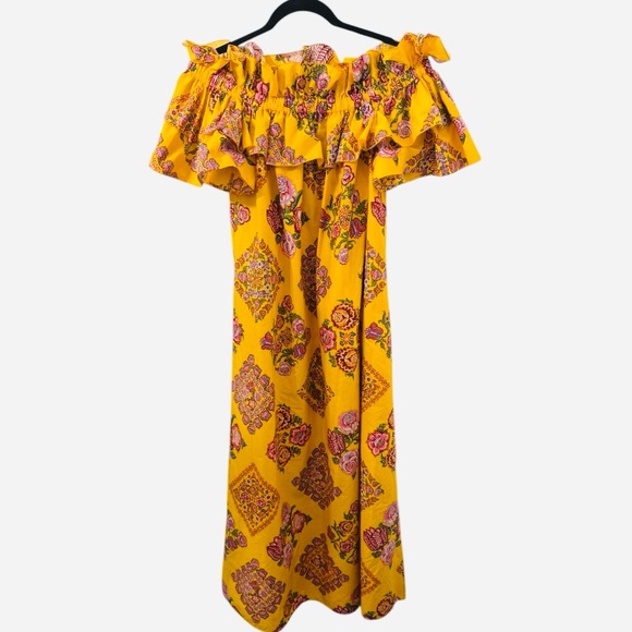 La DoubleJ Cowgirl Giallo Breakfast Dress | Yellow Floral Off-Shoulder | Small - Picture 4 of 8